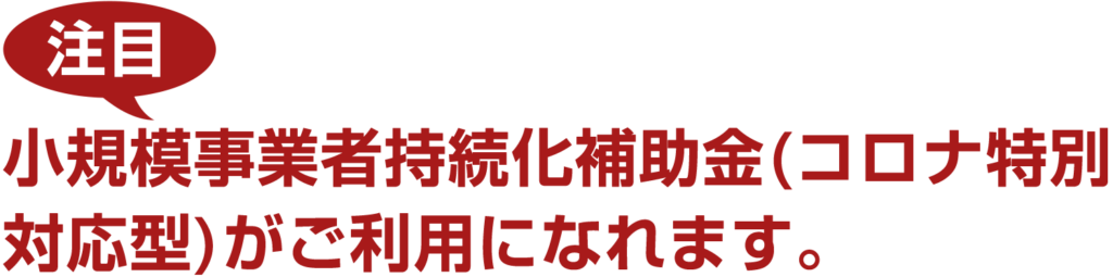 小規模事業者持続化補助金(コロナ特別
対応型)がご利用になれます。